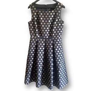 Talbots Black and Gold Polka Dot Fit and Flare Retro Style Tank Dress